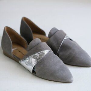 Brand New Lucky Brand Grey Silver Pointy Toe Leather Flats